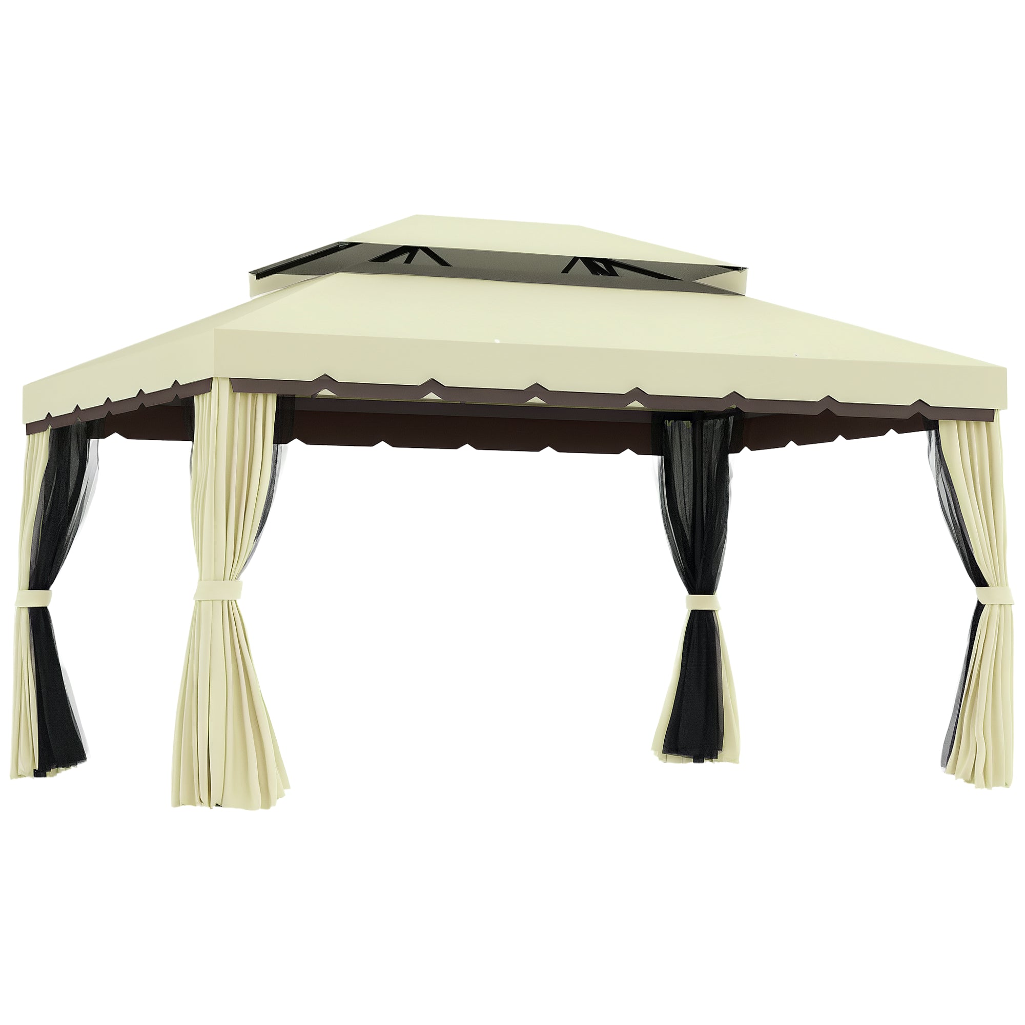 10' x 13' Patio Gazebo, Aluminum Frame Double Roof Outdoor Gazebo Canopy Shelter with Netting & Curtains, Cream White