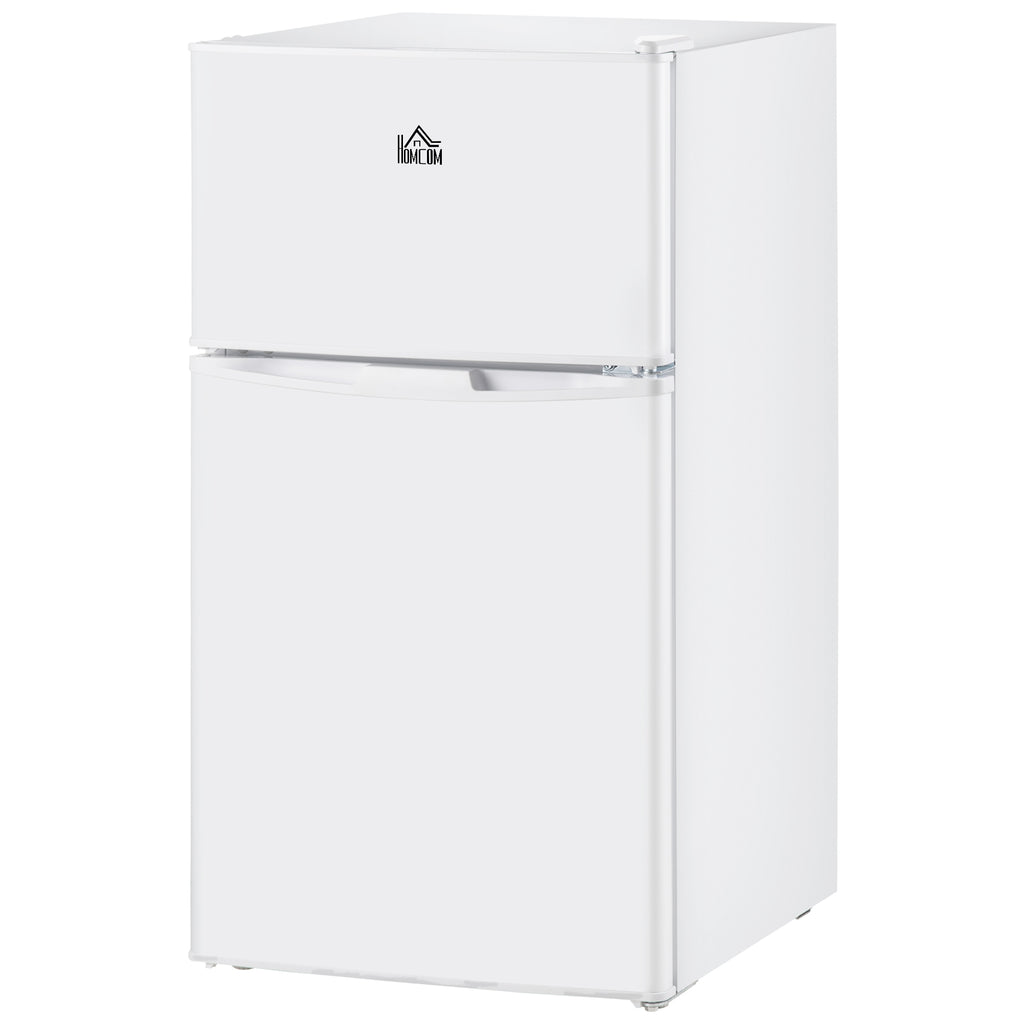 3.2 Cu.Ft Mini Fridge with Freezer, Compact Refrigerator with Adjustable Thermostat, Shelf and Double Reversible Door for Bedroom, Dorm, Home Office, Energy Efficient, White