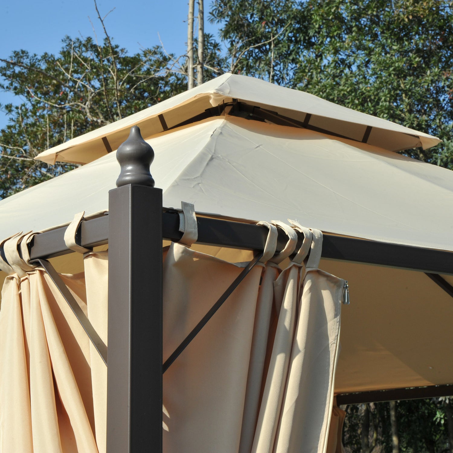 10' x 10' Steel Outdoor Patio Gazebo with Polyester Privacy Curtains, Two-Tier Roof for Air, Large Design