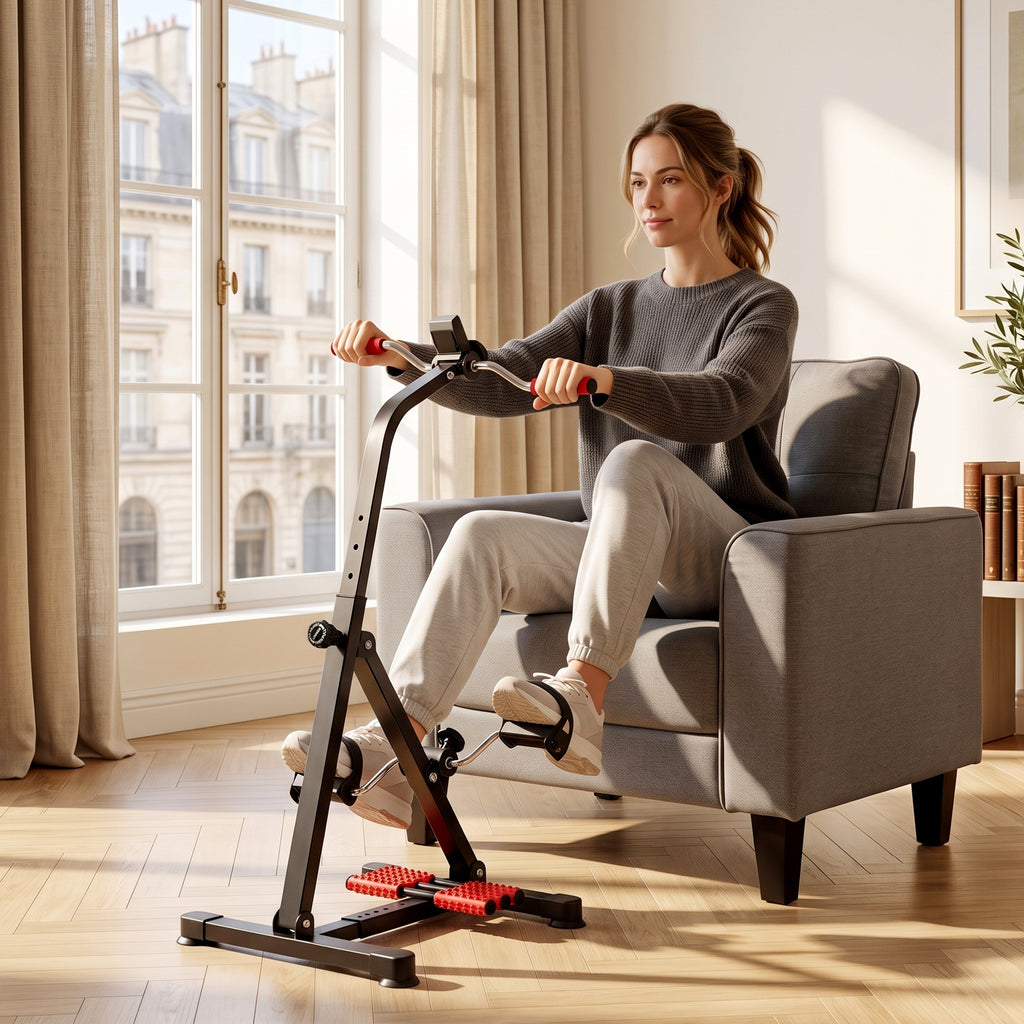 Pedal Exerciser, Hand Arm Knee and Leg Exercise Machine for Seniors, Height-adjustable, with LCD Display and Foot Massage Roller