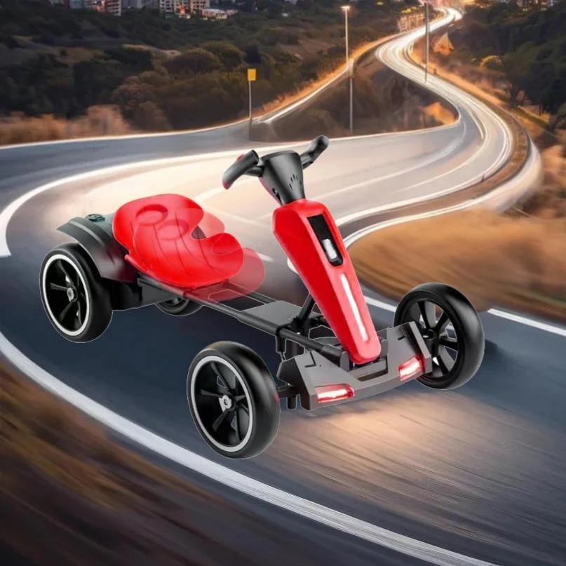 12V Electric Pedal Go-Kart for Kids with Adjustable High-Back Seat, Ride-On Truck with Music/Flashing Lights, 38'' L x 22.5'' W x 19.5'' H, Red