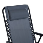 Outdoor Folding Rocking Chair Patio Table Seating Set, 2 Rocking Chairs with Armrests and 1 Side Table with Tempered Glass - Gray