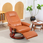 Faux Leather Recliner Chair, Swivel Recliner with Footrest, Armrest and Wood Base for Living Room, Light Brown