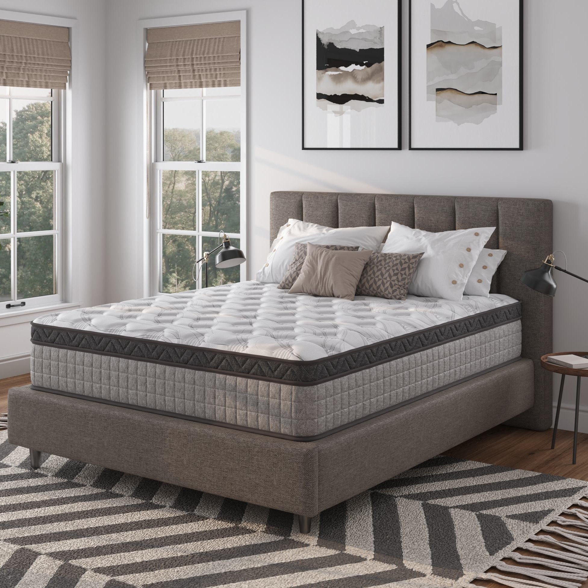 10" Twin Diamond Innerspring Hybrid Mattress with Cooling Gel Memory Foam, Pressure Relief, Motion Isolation, 75" L x 38" W x 10" H, Gray