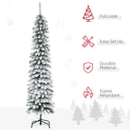 6' Tall Unlit Slim Pencil Xmas Tree, Snow Flocked Artificial Christmas Tree with Realistic Branches and 603 Tips, Green