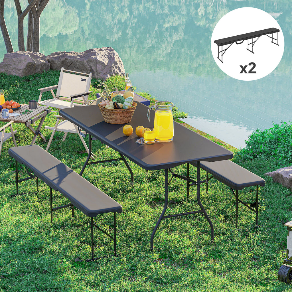 2 Pack 6 ft Portable Foldable Bench Seats, Plastic Folding Benches with Carrying Handle for Camping, Black