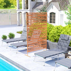 78" H x 48" W Metal Outdoor Privacy Screen, Freestanding Decorative Privacy Fence Screen for Balcony, Brown