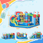 6-in-1 Inflatable Water Slide with Splash Pool, Slide, Climbing Wall, Water Cannon, Inflatable Bounce House for Kids with 2 Min. Inflation