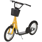 Youth Scooter, Kick Scooter with Adjustable Handlebars, Double Brakes, 16" Inflatable Rubber Tires, Basket, Cupholder, Orange