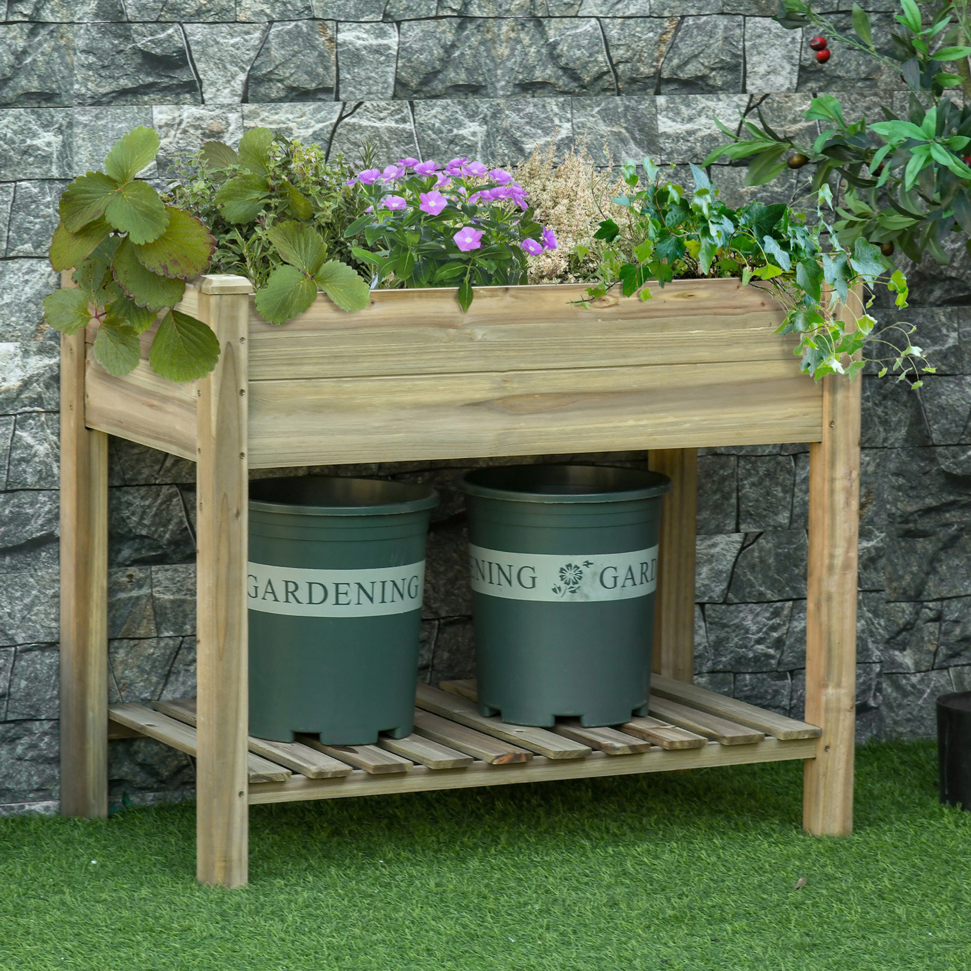 36" x 20" x 30" Raised Garden Bed, Elevated Wood Planter Box with Legs and Storage Shelf for Backyard, Patio, Balcony to Grow Vegetables, Herbs, and Flowers