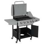 52" Barbecue Grill with Wheels 4+1 Burner Liquid Propane Gas Grill Outdoor Cabinet Style BBQ Trolley w/ Side Burner, Warming Rack, Storage Cabinet