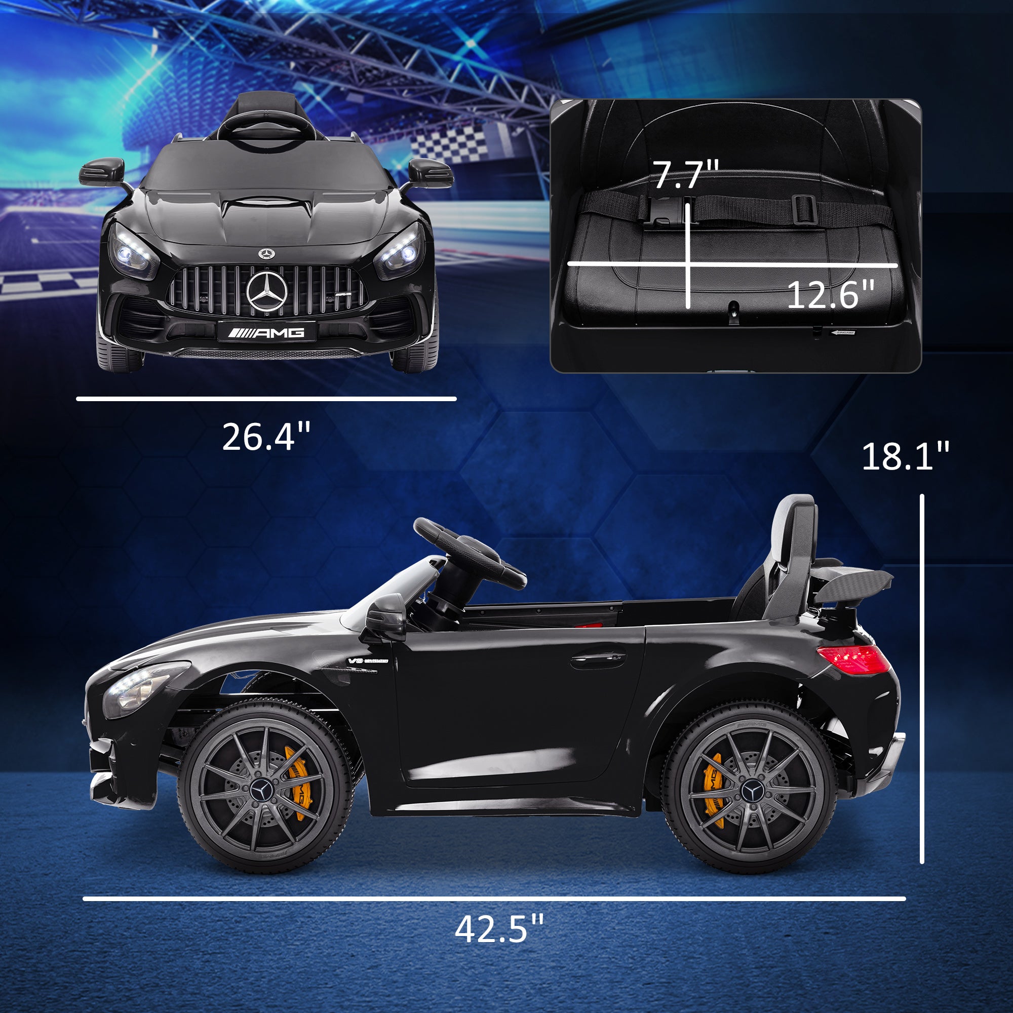 AMG GTR Licensed 12V Battery Powered Kids Electric Car w/ Remote Control & Soft Start, Black