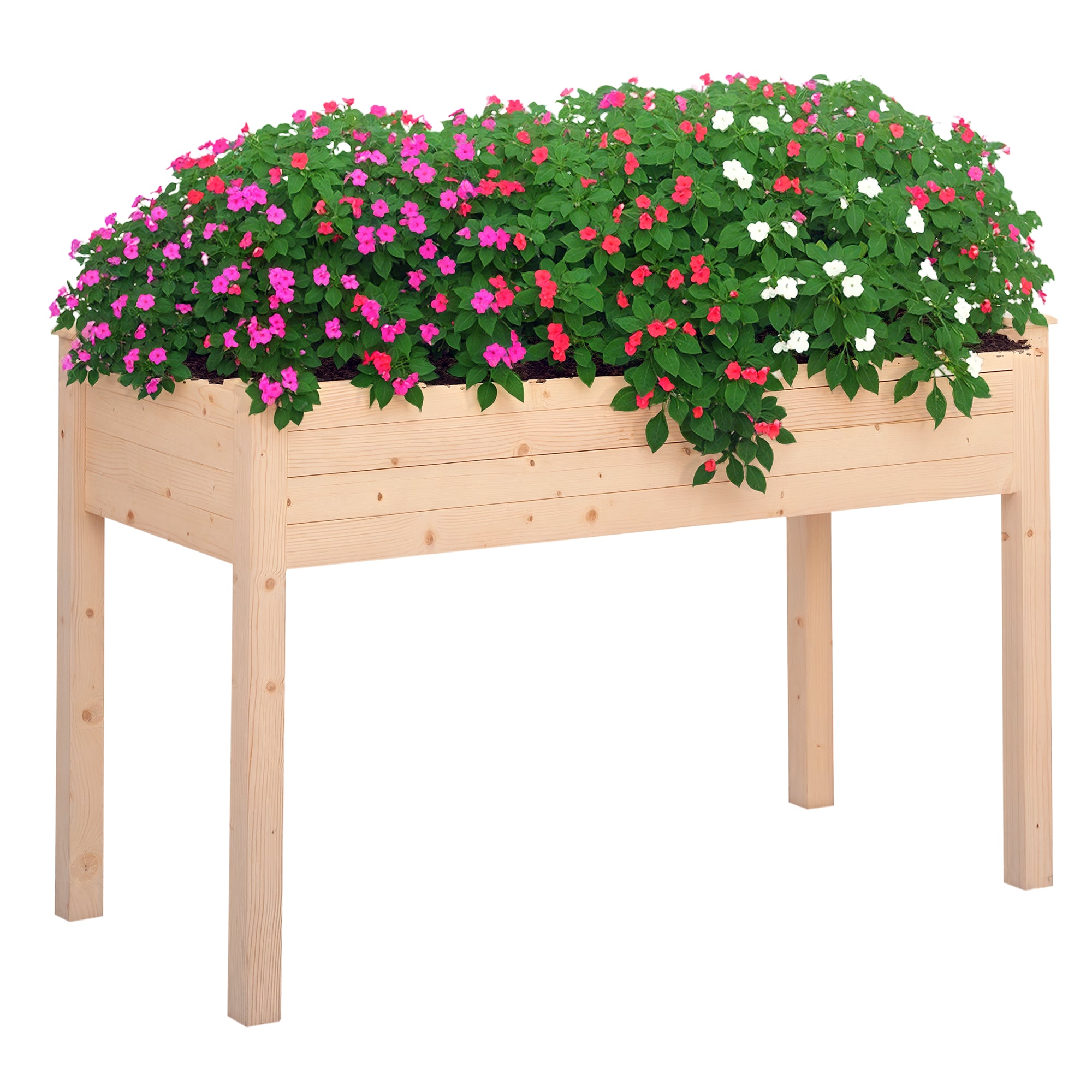 Raised Garden Bed with Legs, 48" x 22" x 30", Elevated Wooden Planter Box, Self-Draining with Bed Liner for Vegetables, Herbs, and Flowers Backyard, Patio, Balcony Use, Natural