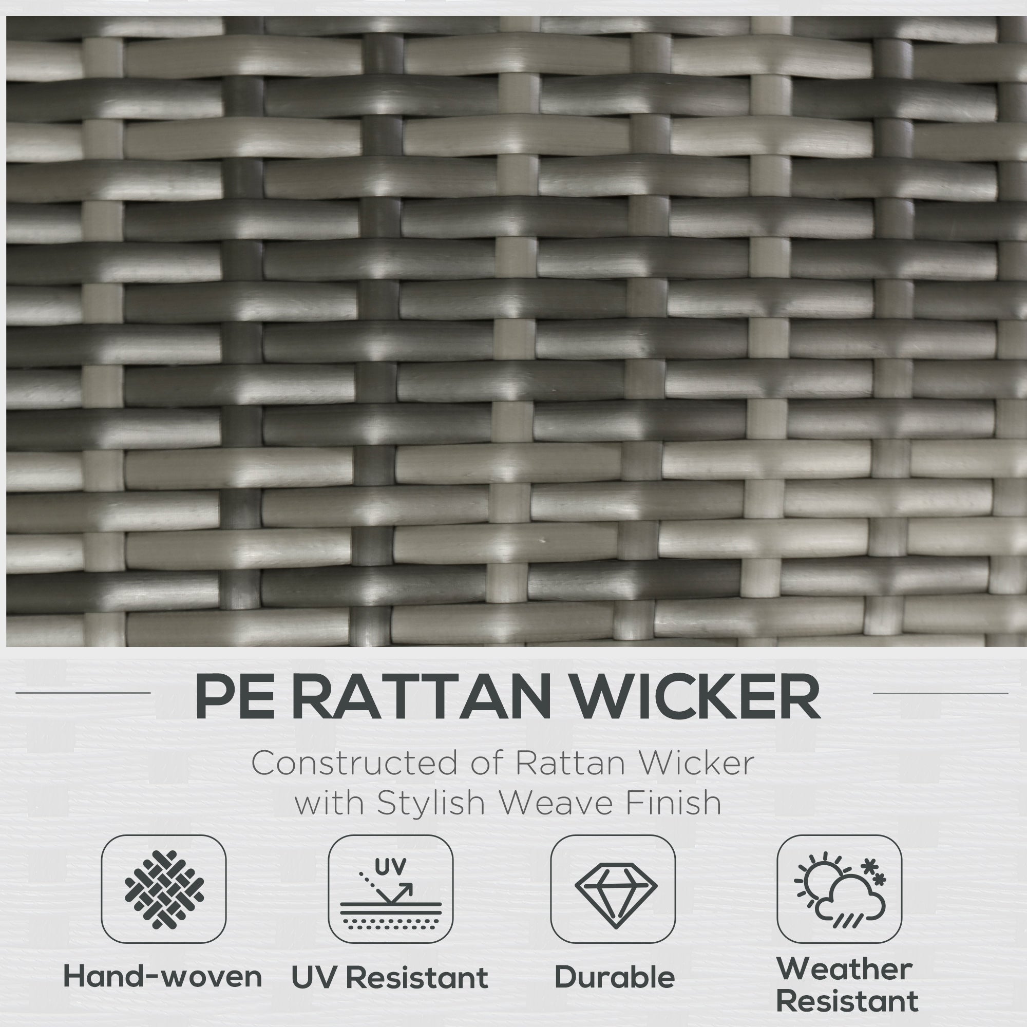 5 Pieces Rattan Wicker Lounge Chair Outdoor Patio Conversation Set with 2 Cushioned Chairs, 2 Ottomans and Tempered Glass Top Coffee Table, Gray/Light Gray