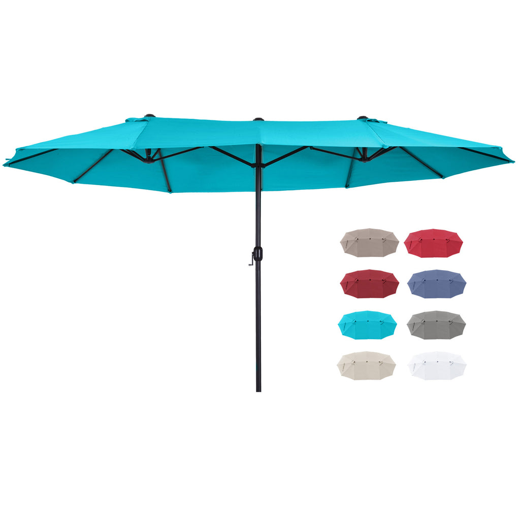 Patio Umbrella 15ft Double-Sided Outdoor Market Extra Large Umbrella with Crank Handle for Deck, Lawn, Backyard and Pool, Blue