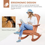 Adirondack Rocking Chair, with Slatted Wooden Design, Fanned Back, Ergonomic Armrests, & Classic Rustic Style, For Porch, Patio, Backyard, Teak