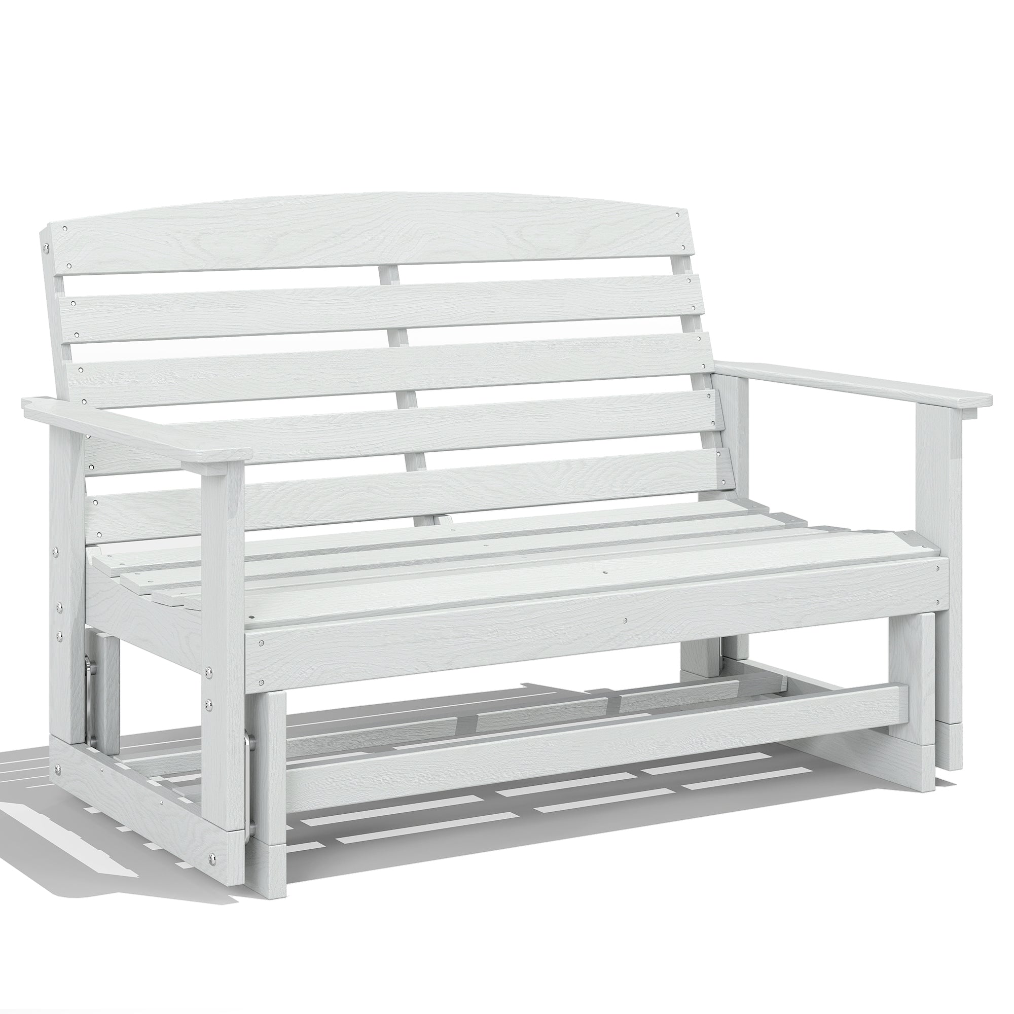 Patio Glider Bench w/ HDPE Slatted Double Rocking Chair, Distressed White