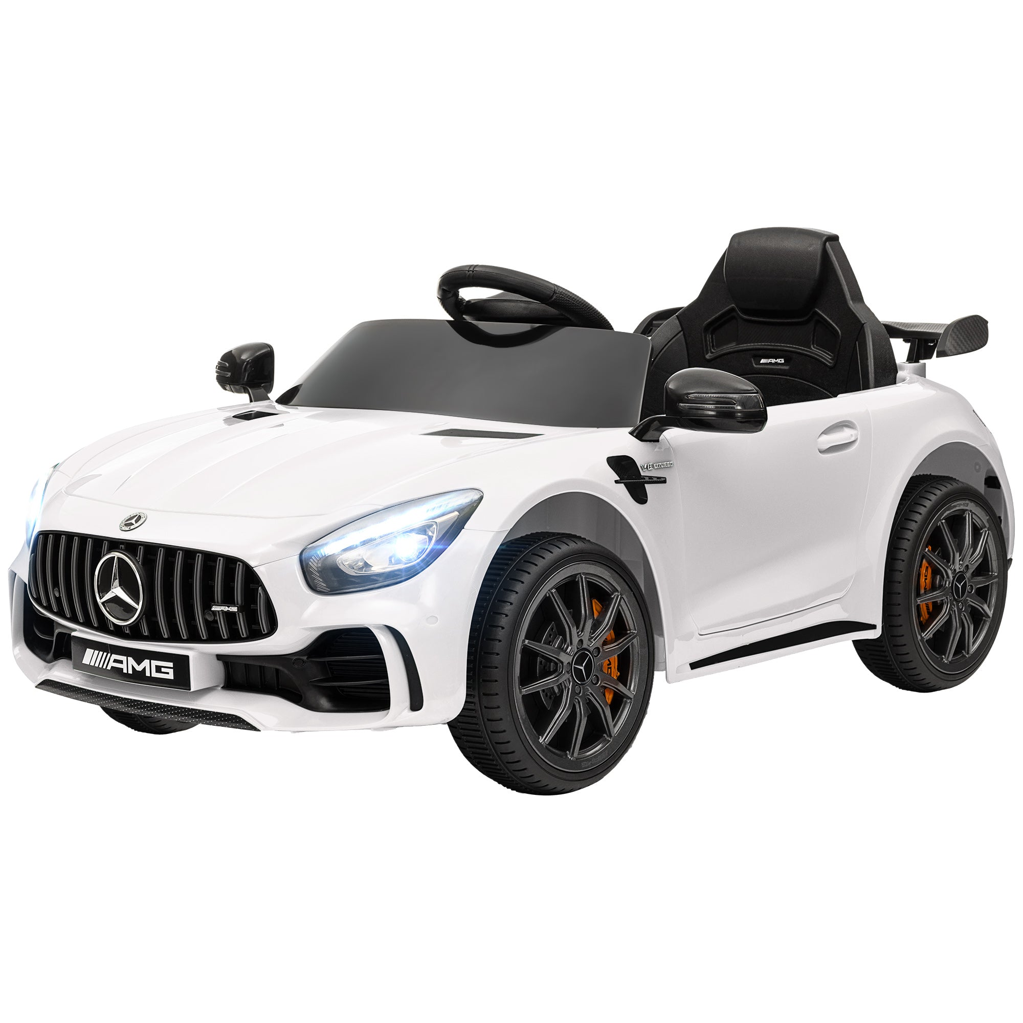 AMG GTR Licensed 12V Battery Powered Kids Electric Car w/ Remote Control & Soft Start, White
