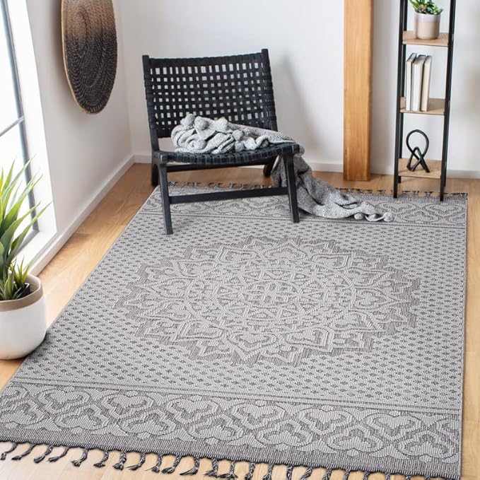 4x6 Stain Resistant Medallion Area Rug with Medium Pile, Easy Maintenance, Kid and Pet-Friendly Carpet, 74" L x 48" W x 0.3" H, White