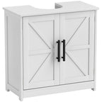Farmhouse Pedestal Sink Storage Cabinet, Bathroom Sink Cabinet with 2 Barn Doors and Adjustable Shelf, White