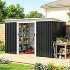 9' x 4' Metal Outdoor Storage Shed, Tool House with Double Lockable Doors for Backyard, Patio, Lawn, Garage, Dark Gray