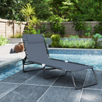 Folding Chaise Lounge Pool Chair with 4-Position Reclining Back, Breathable Mesh & Bungee Seat, Gray