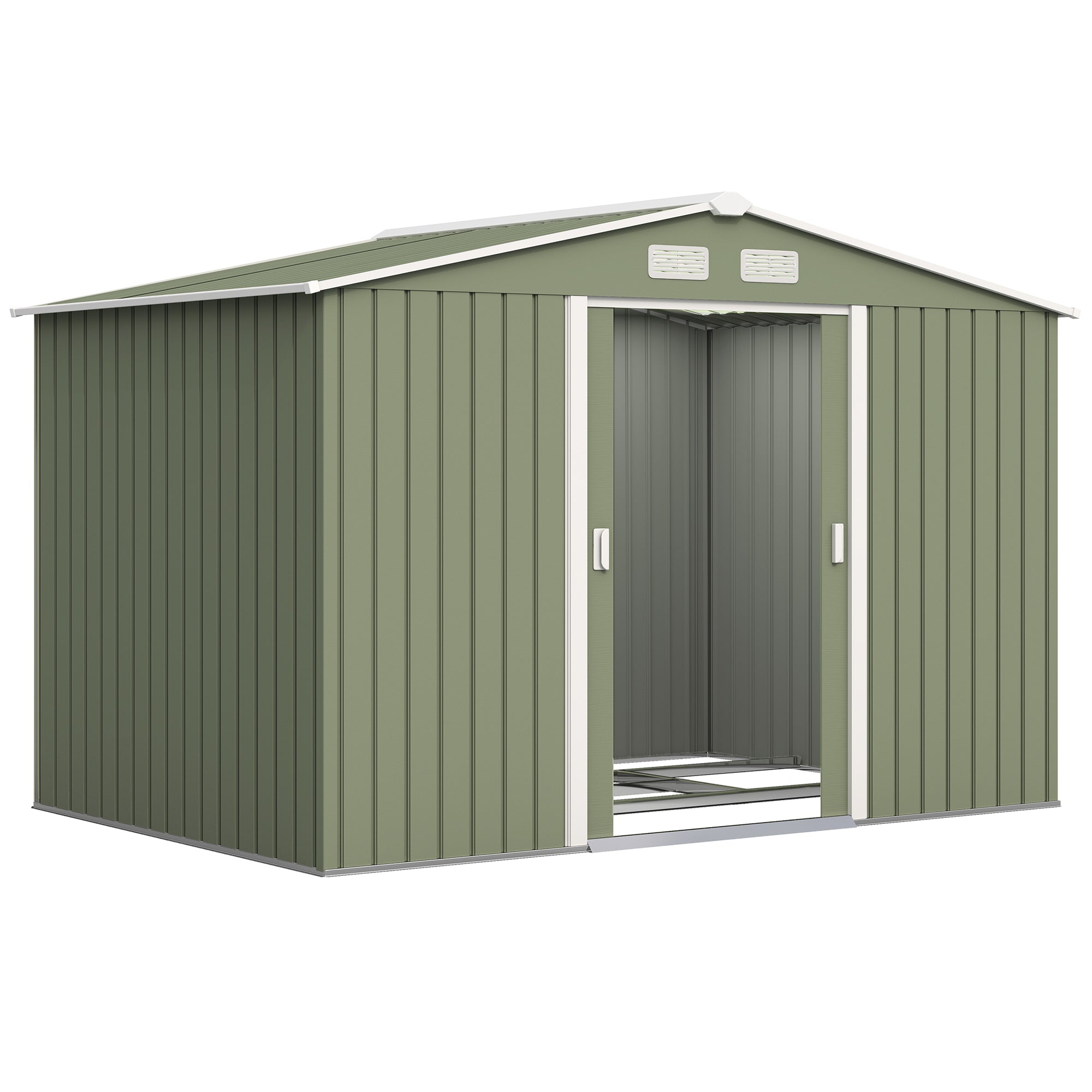 9' x 6' Outdoor Storage Shed, Garden Tool Metal Shed with Foundation Kit, Double Lockable Door, Air Vents and Sloping Roof, for Backyard, Patio, Lawn, Green