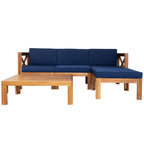 Casual Outdoor Sectional Sofa with Wood Frame & Cushions, Patio Seating Group for Backyard, 25.5" L x 25.5" W x 25.5" H, Natural
