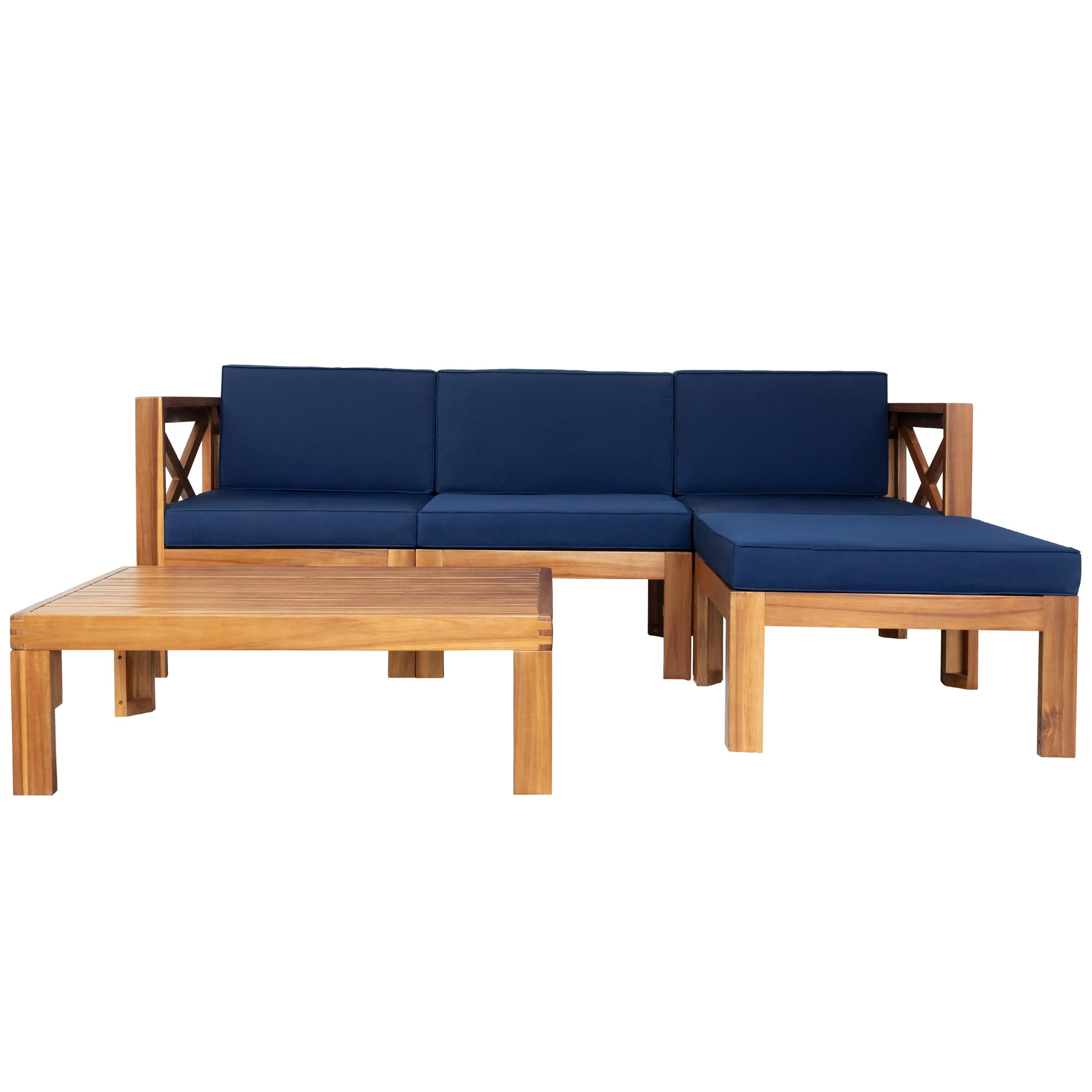 Casual Outdoor Sectional Sofa with Wood Frame & Cushions, Patio Seating Group for Backyard, 25.5" L x 25.5" W x 25.5" H, Natural