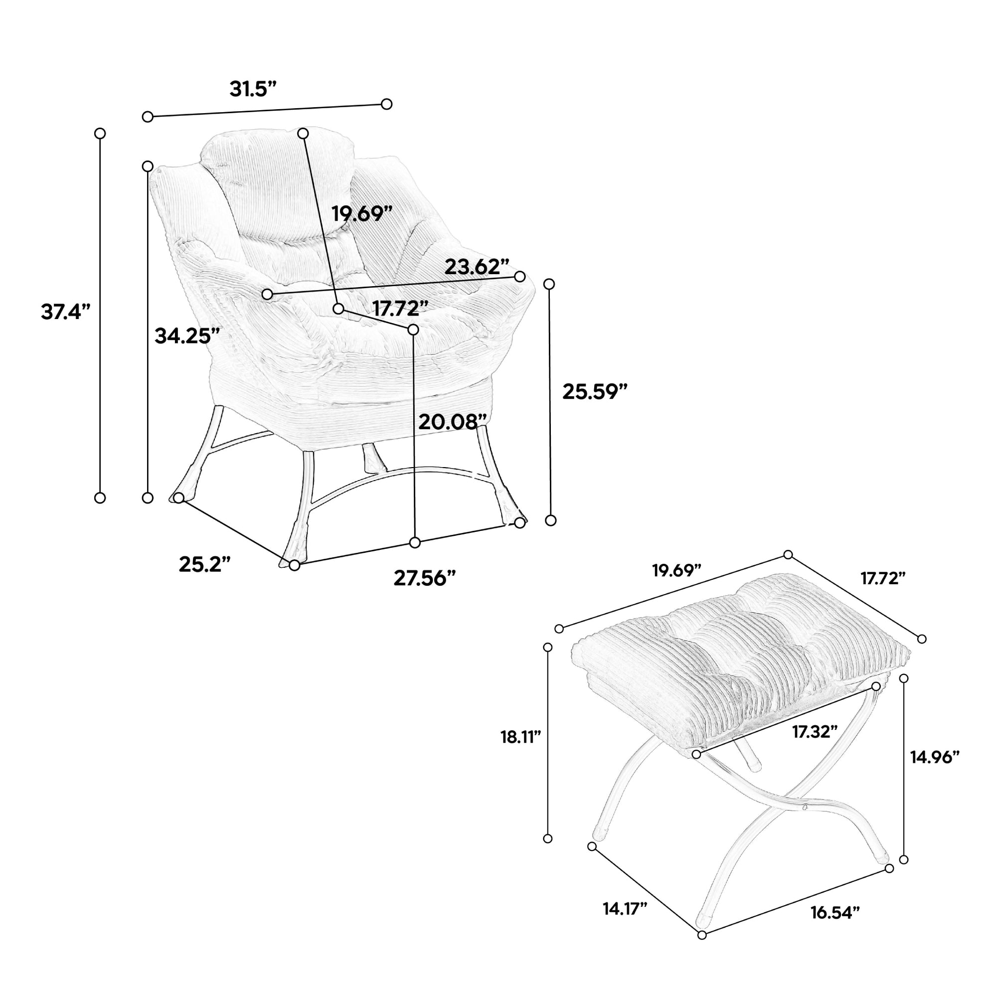 Ergonomic Lazy Chair with Ottoman, Armrests and Side Pocket, Lounge Accent Chair with Steel Frame, 31.5" L x 25" W x 37.5" H, Pink