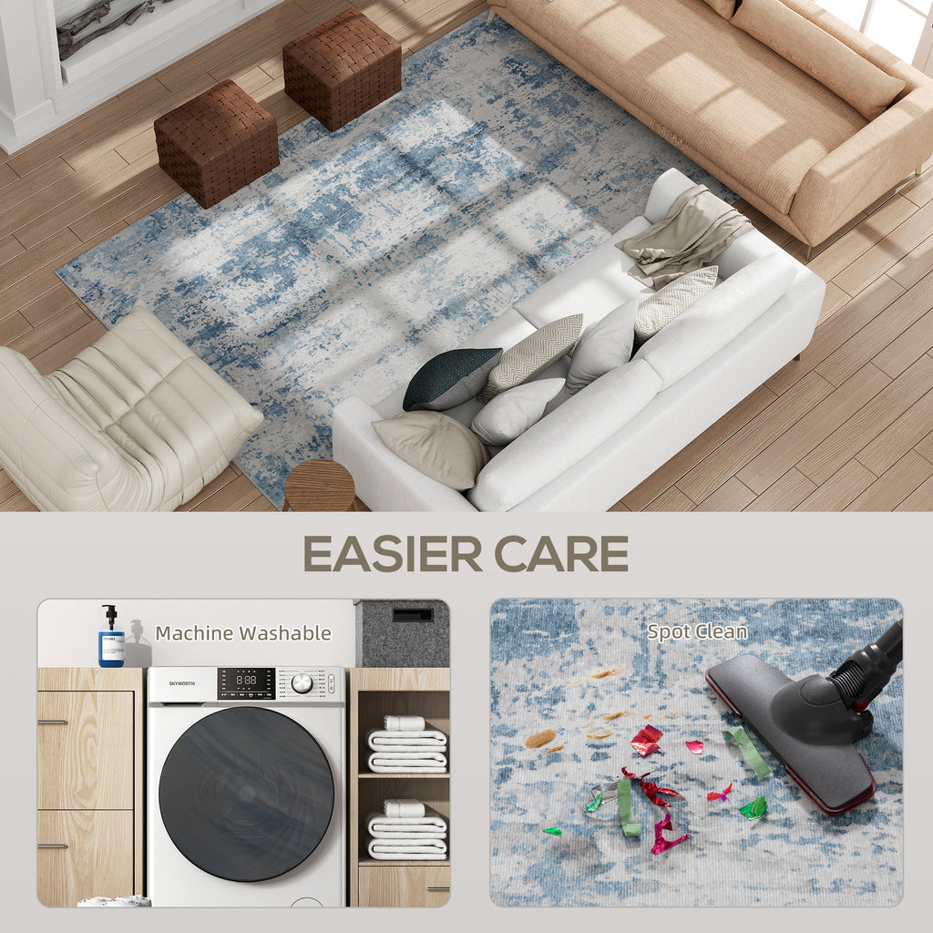 Area Rug 5x7, Machine Washable Rug, Non-Slip Modern Abstract Floor Carpet for Living Room, Bedroom, Dining Room, Blue