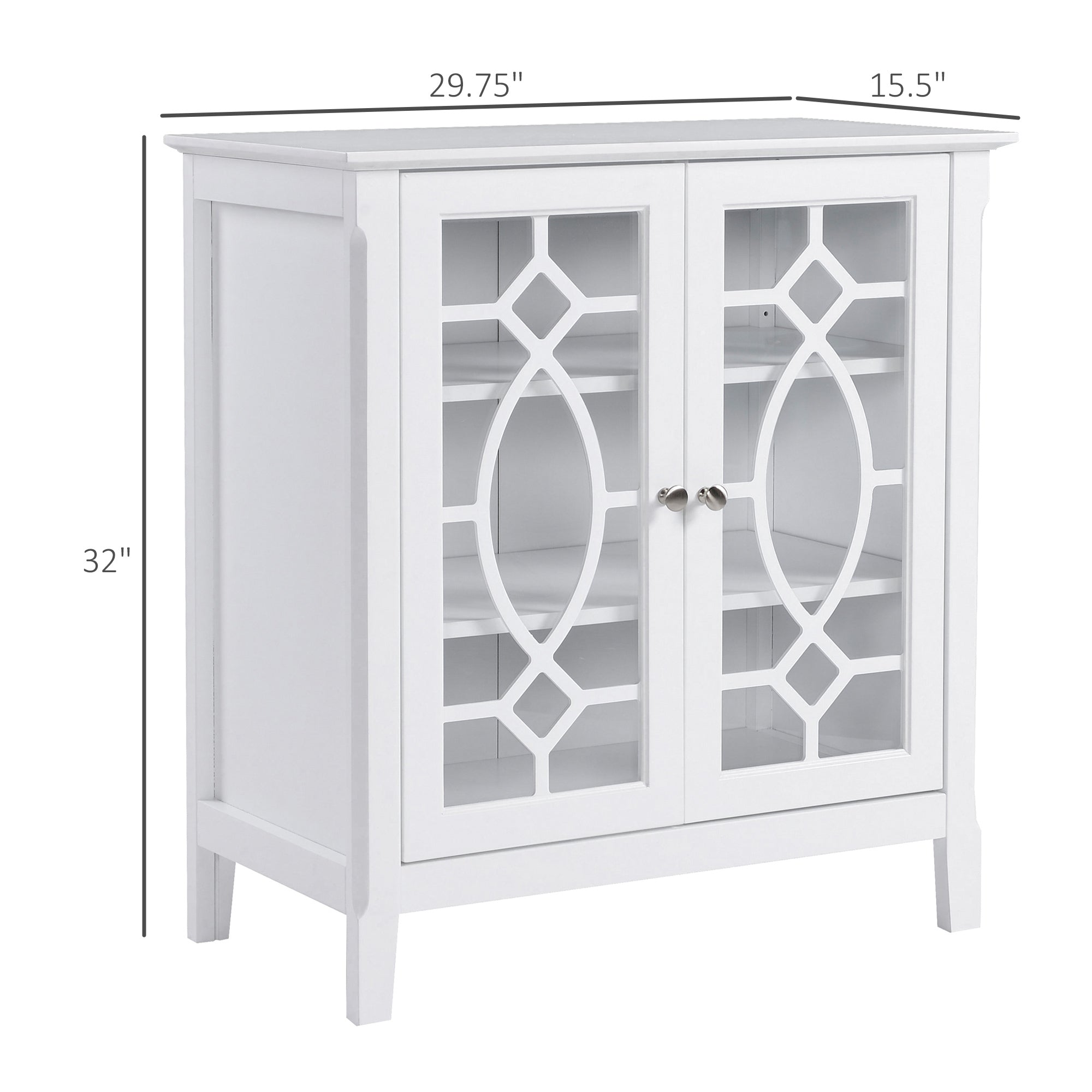 Sideboard Display Cabinet with Double Framed Glass Doors, 2 Adjustable Shelves, and Elevated Base, White