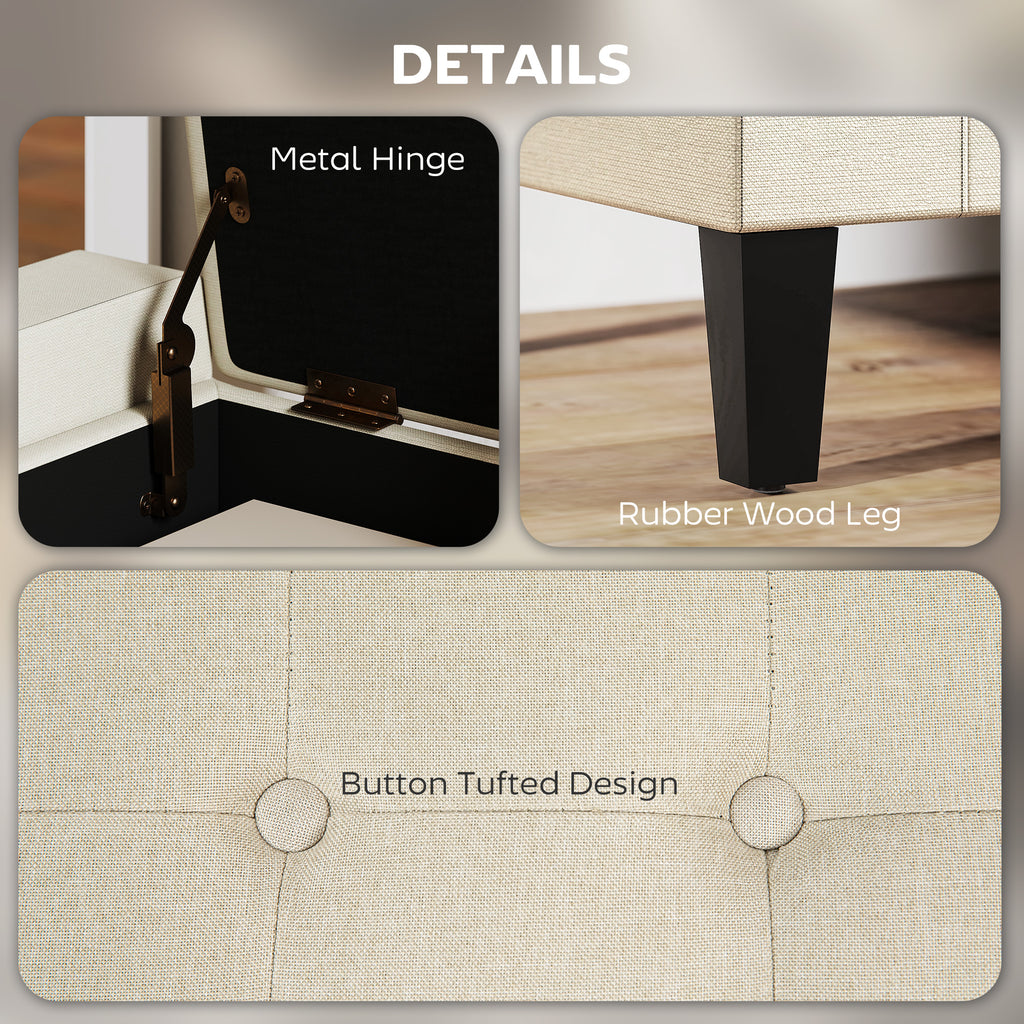 36" Ottoman with Storage, Storage Ottoman Bench with Lift Top and Rubberwood Legs, Linen Upholstered Entryway Seat with for Living Room, Bedroom, Holds up to 330 lb, Beige