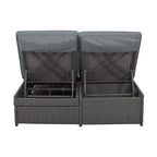 Outdoor Patio Sunbed with Adjustable Backrest & Side Tray, Wicker Rattan Lounger with Thick Cushion, 47" L x 29.5" W x 15" H, Gray