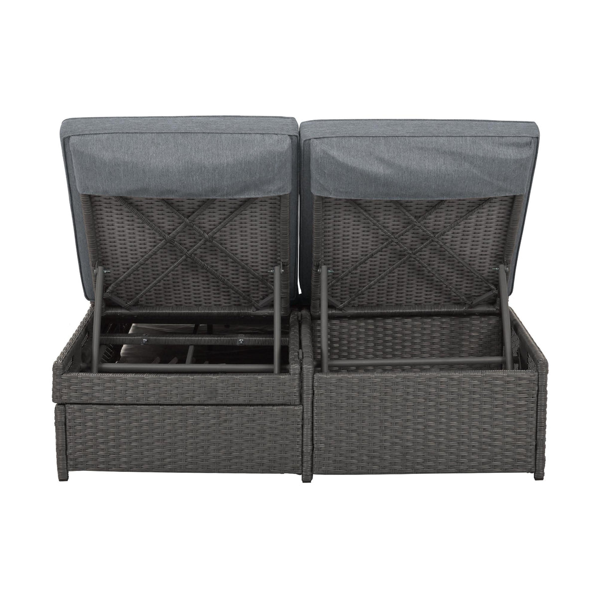 Outdoor Patio Sunbed with Adjustable Backrest & Side Tray, Wicker Rattan Lounger with Thick Cushion, 47" L x 29.5" W x 15" H, Gray