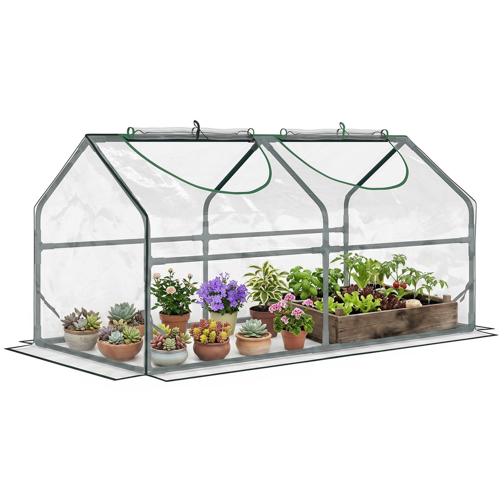 4' x 2' x 2' Portable Mini Greenhouse, Small Green House with PVC Cover, Roll-up Zippered Windows for Indoor, Outdoor Garden, Clear
