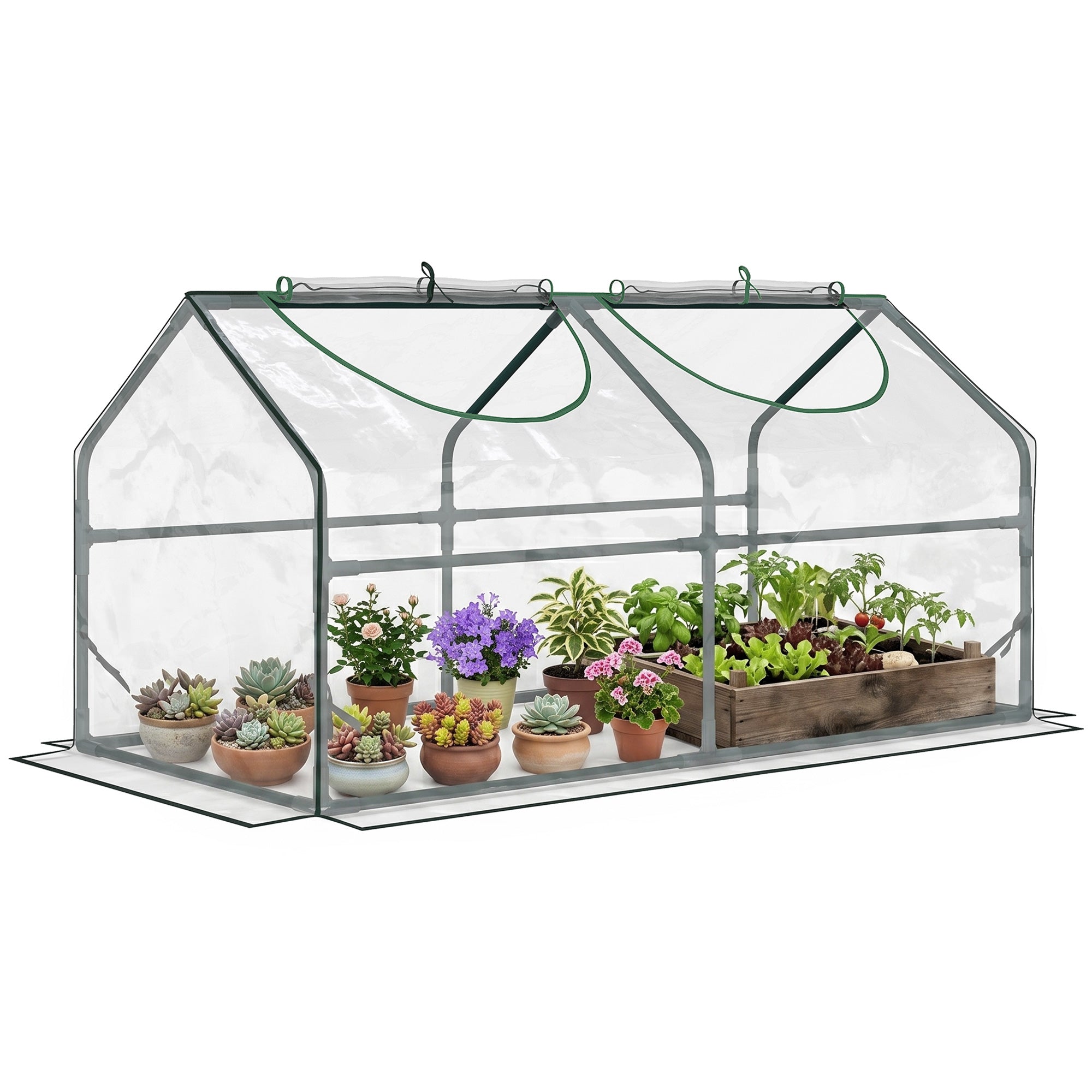 4' x 2' x 2' Portable Mini Greenhouse, Small Green House with PVC Cover, Roll-up Zippered Windows for Indoor, Outdoor Garden, Clear