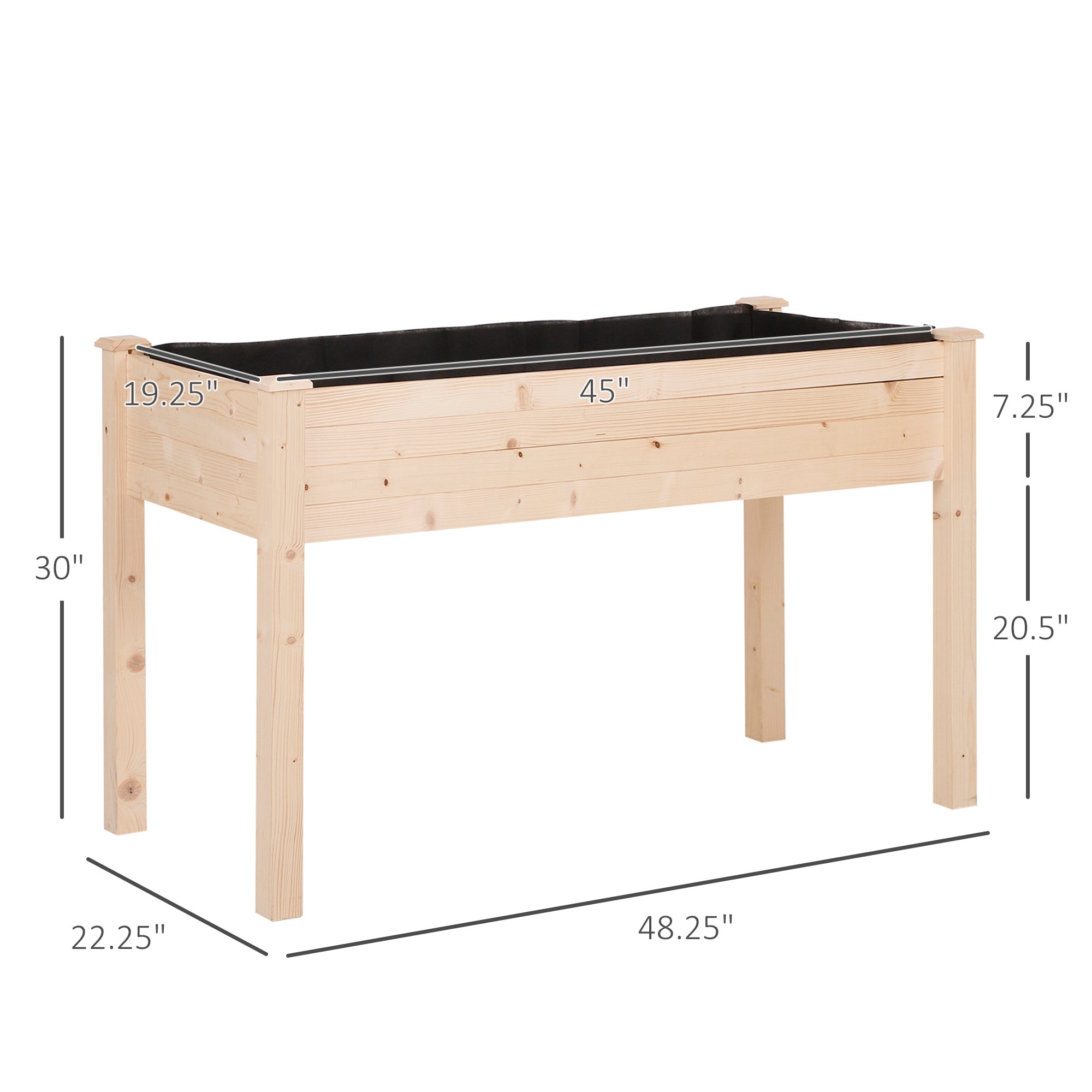Raised Garden Bed with Legs, 48" x 22" x 30", Elevated Wooden Planter Box, Self-Draining with Bed Liner for Vegetables, Herbs, and Flowers Backyard, Patio, Balcony Use, Natural