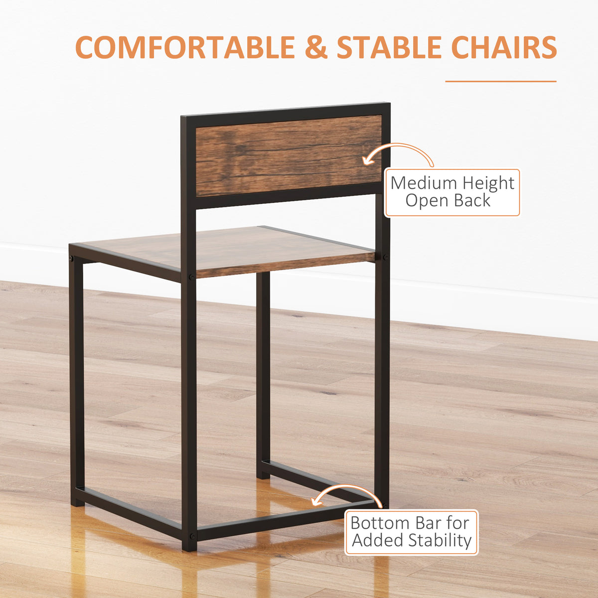 3-Piece Industrial Dining Table Set for 2, Kitchen Table and Chairs, Dining Room Sets for Small Spaces, Rustic Brown