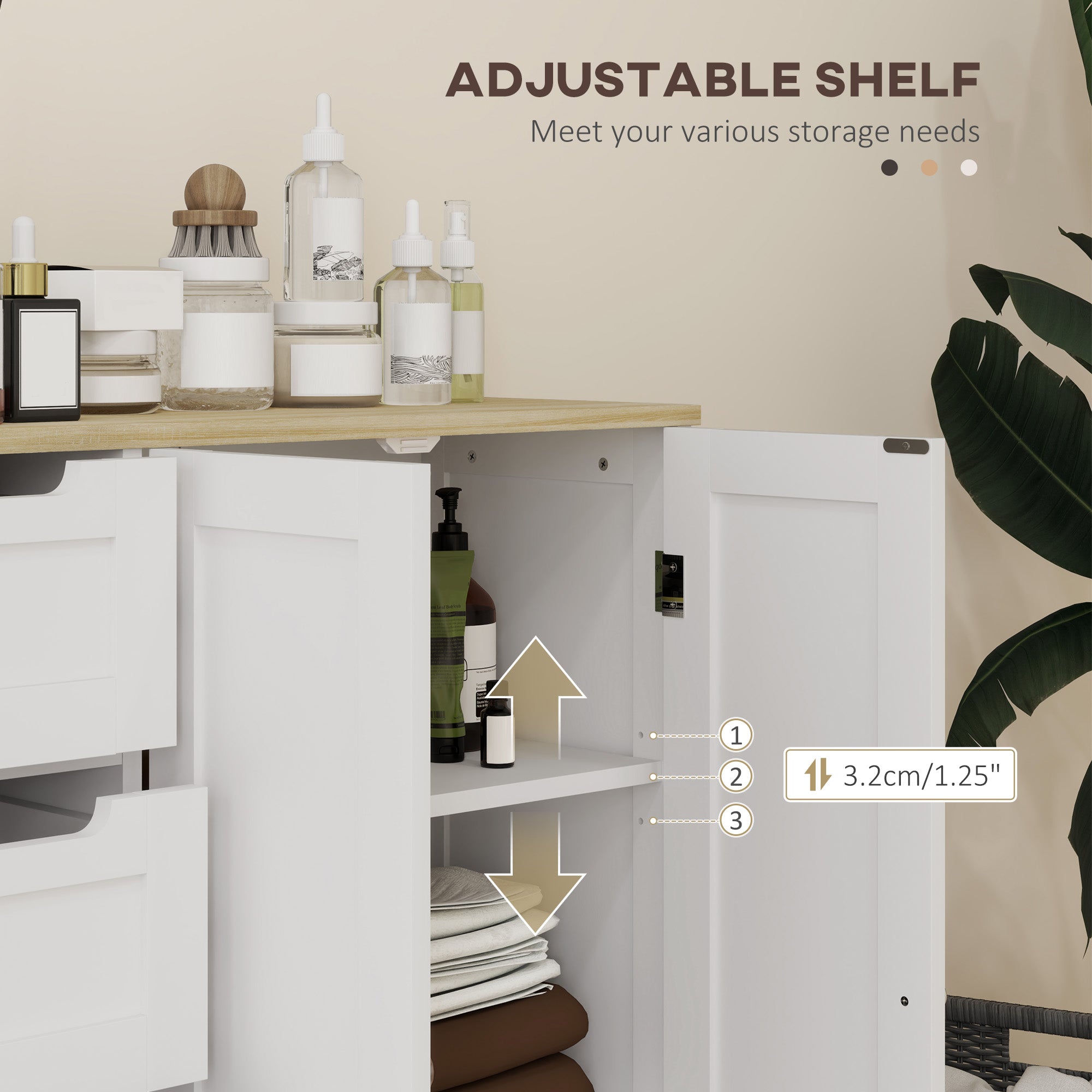 Freestanding Bathroom Floor Cabinet, Modern Bathroom Cabinet with Adjustable Shelf, 4 Drawers and 2 Doors, White