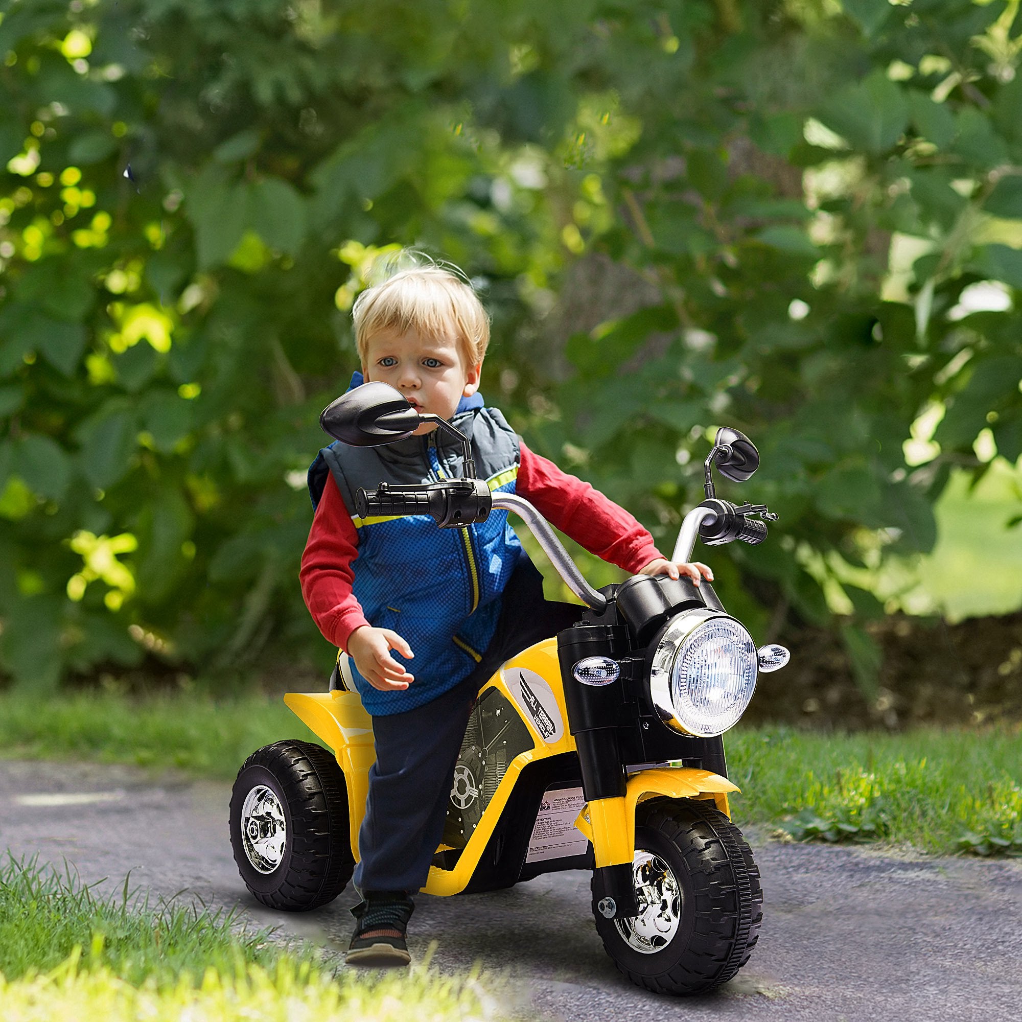 Electric Motorcycle for Kids, 6V Battery Powered Ride-On Dirt Bike 3-Wheels Motorbike with Horn Headlights Realistic Sounds Speed for 18 - 36 Months Yellow