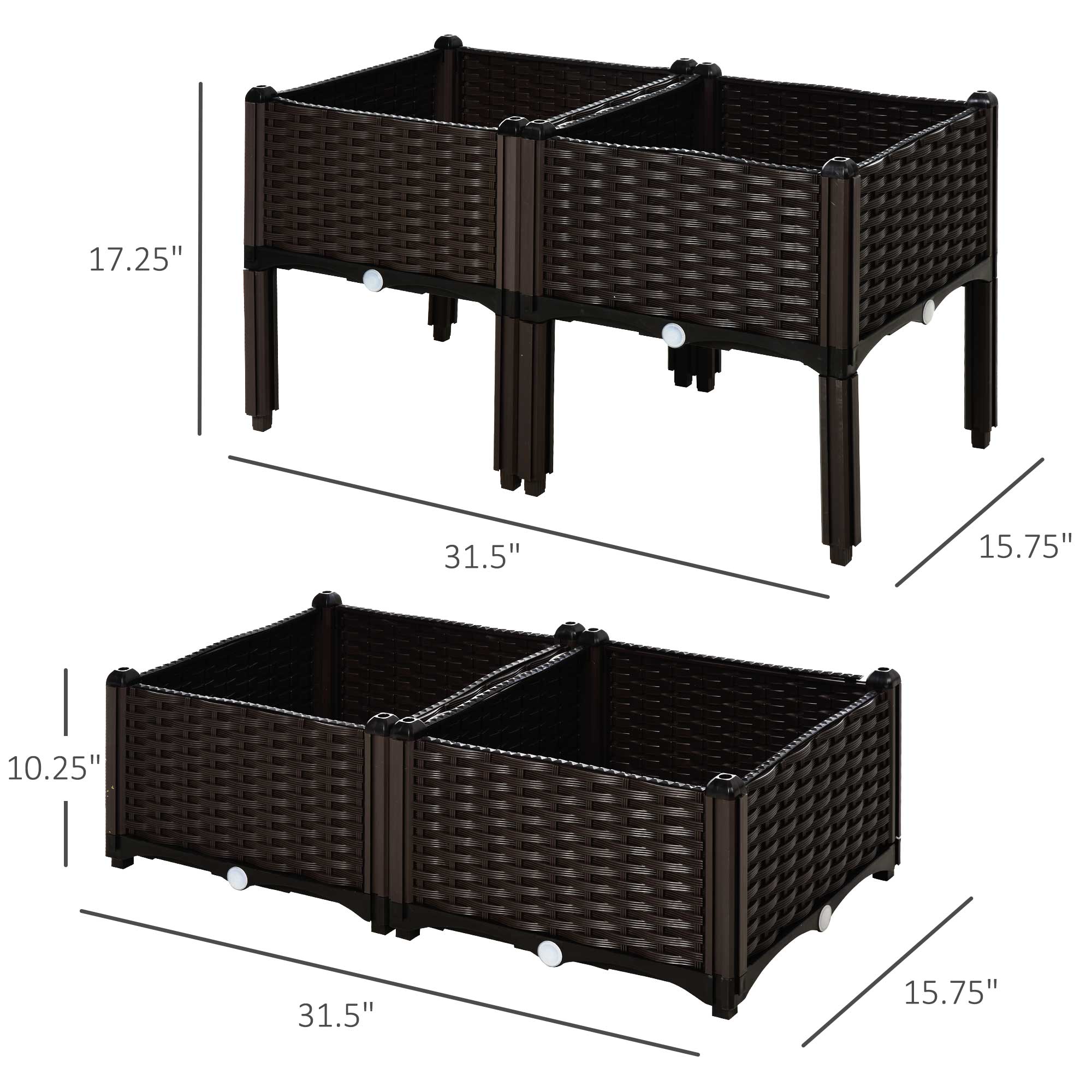 4 Piece Raised Garden Bed with Legs, Planter Box Raised Bed to Grow Flowers, Herbs & Vegetables, Brown