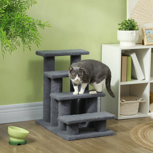 25" 4-Step Multi-Level Carpeted Cat Scratching Post Pet Stairs, Gray