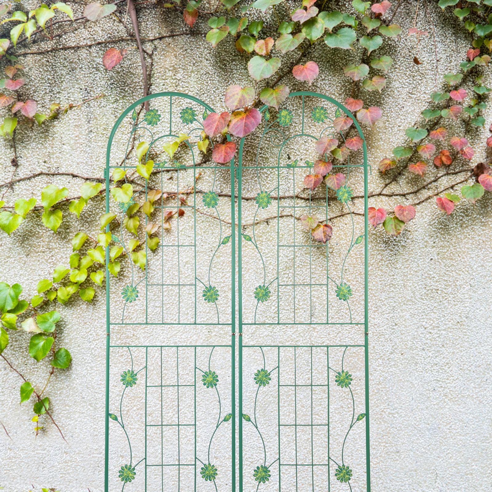 2 Pack Metal Garden Trellis for Outdoor Decor, Rustproof Climbing Plant Support, Easy Assembly, Green