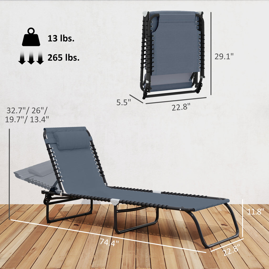 Folding Chaise Lounge Pool Chair with 4-Position Reclining Back, Breathable Mesh & Bungee Seat, Gray