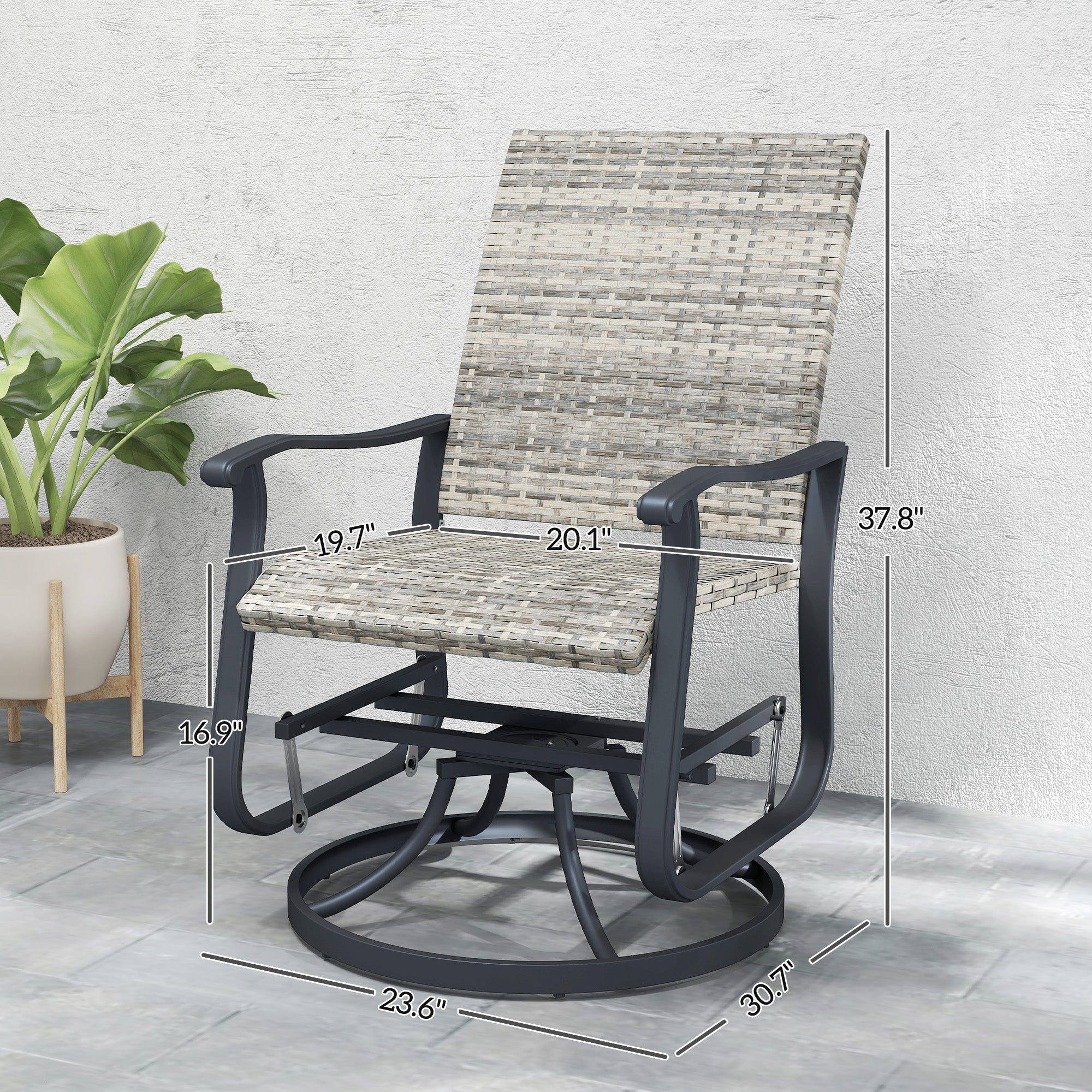 Wicker Rattan Swivel Patio Glider Chair Set of 2, Outdoor Glider Chair with Steel Frame, High Back, Armrests, Yellow