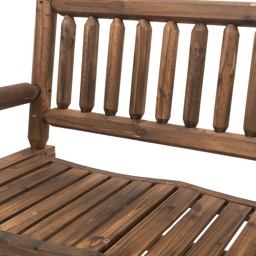 2-Person Wood Rocking Chair with Log Design, Heavy Duty Loveseat with Wide Curved Seats for Patio, Backyard, Garden, Walnut