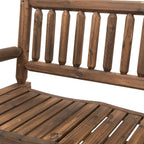 2-Person Wood Rocking Chair with Log Design, Heavy Duty Loveseat with Wide Curved Seats for Patio, Backyard, Garden, Walnut