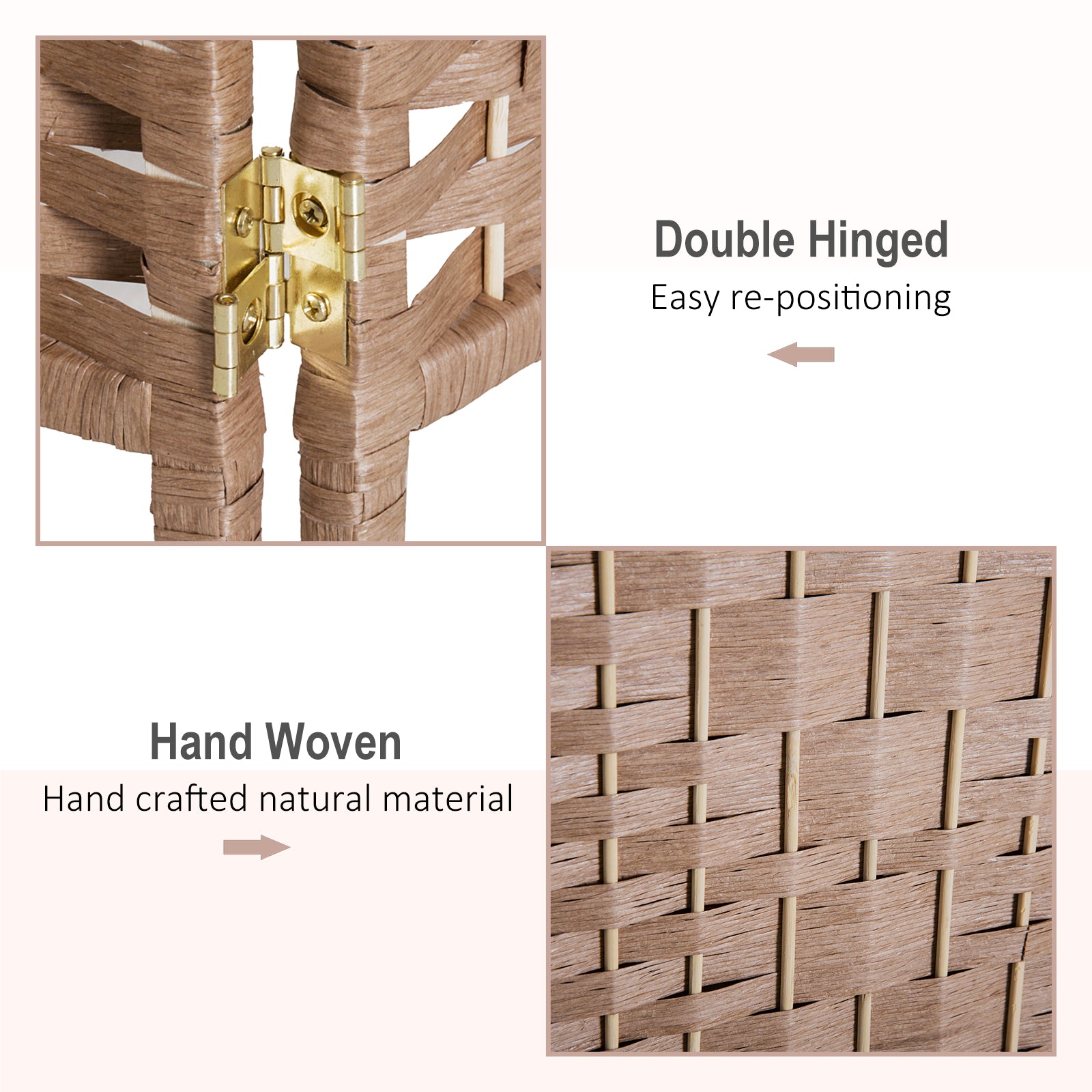Room Divider 6 Panel, 6FT Tall Folding Privacy Screen, Freestanding Hand-Woven Partition for Room Separation with 360° Hinges, Paper Rope Diamond Weave, Natural