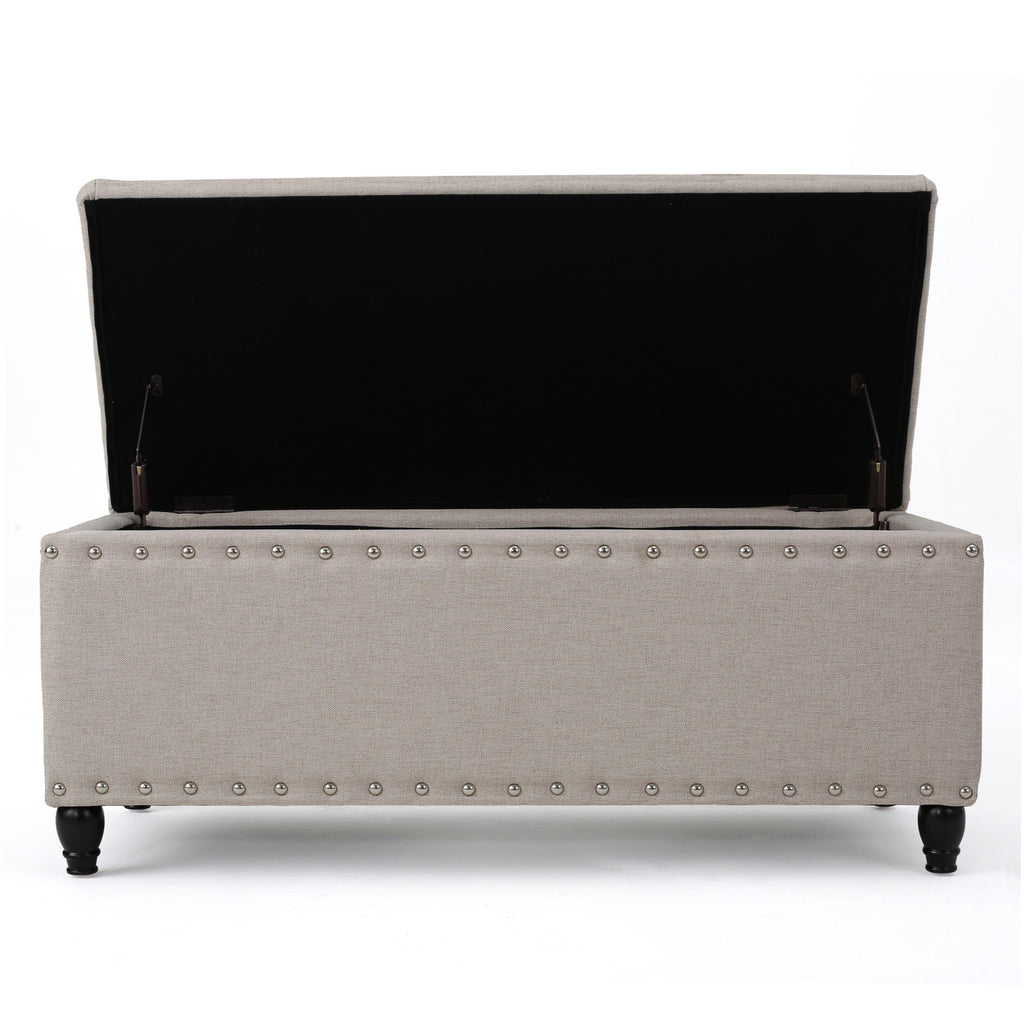 Fabric Storage Ottoman Bench with Solid Wood Construction, Versatile Seating and Storage, 42" L x 18.25" W x 18.25" H, Wheat